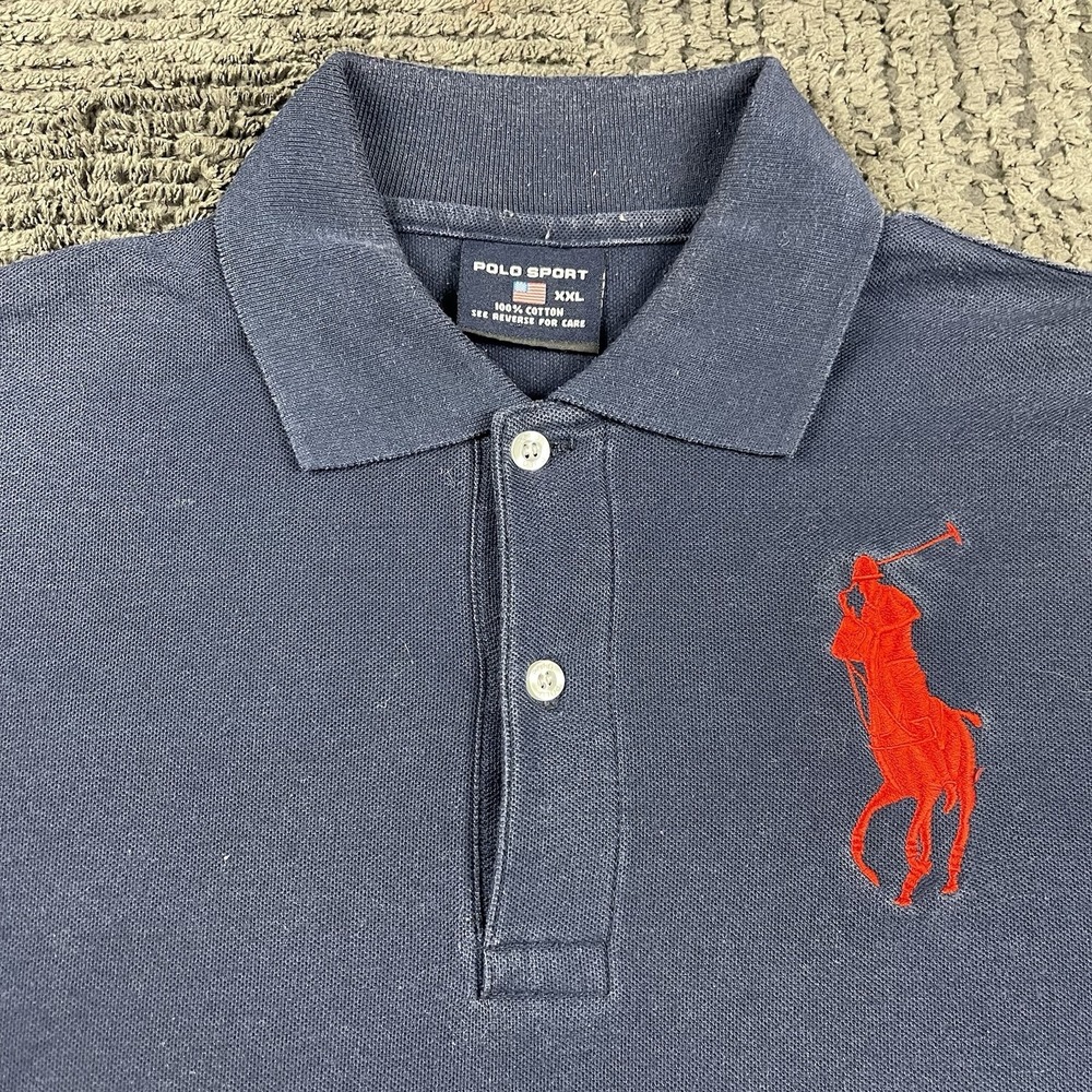 Polo Sport Ralph Lauren Men's XXL Polo Shirt Navy Blue Big Pony Red #3 Sleeve